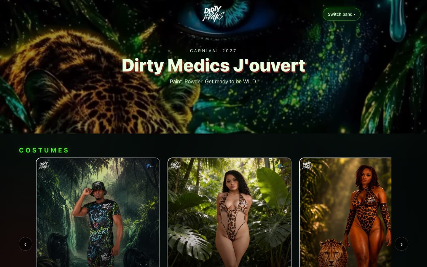 Screenshot of the Dirty Medics J'ouvert website