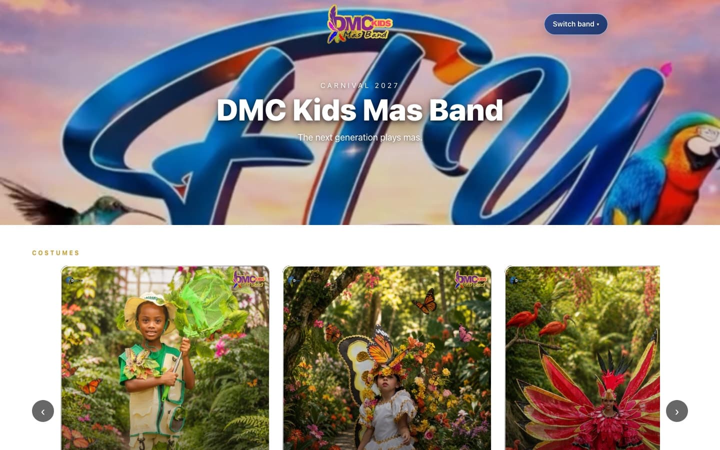 Screenshot of the DMC Kids Mas Band website