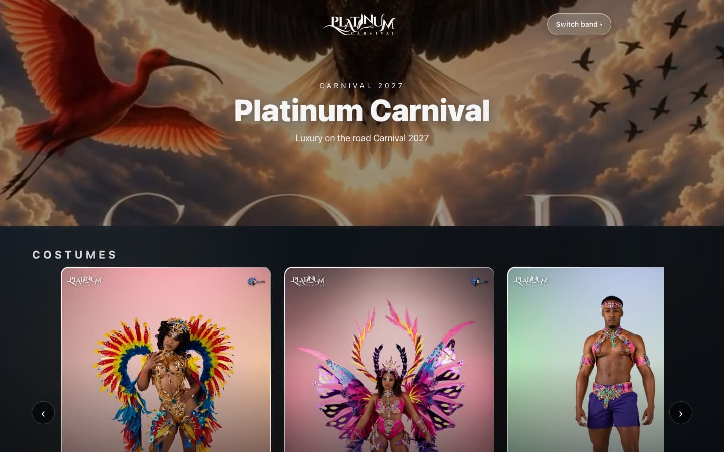 Screenshot of the Platinum Carnival website